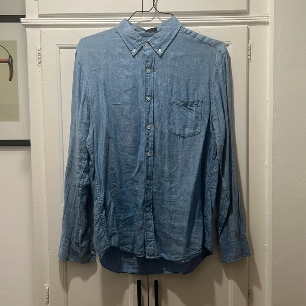 J Crew Blue Linen Slim Fit Shirt